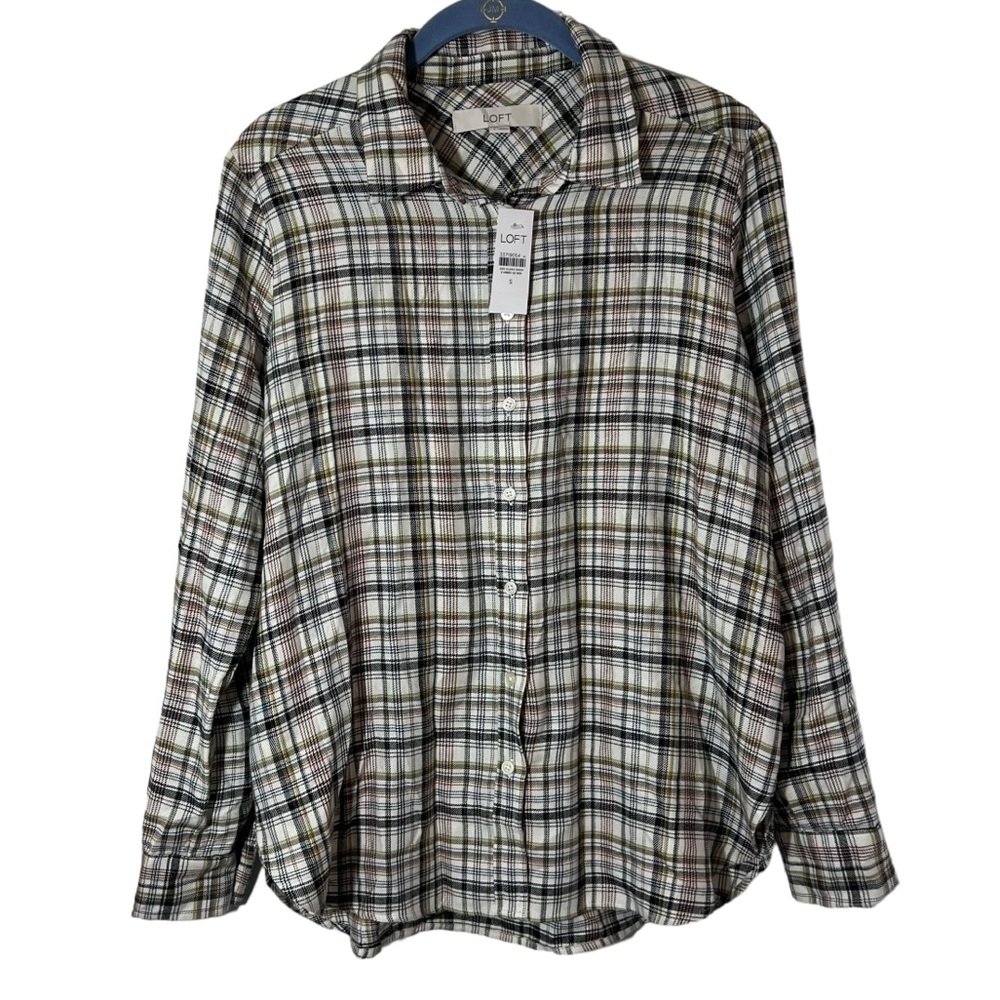 Loft Plaid Shirt Button Front Long Sleeve Small